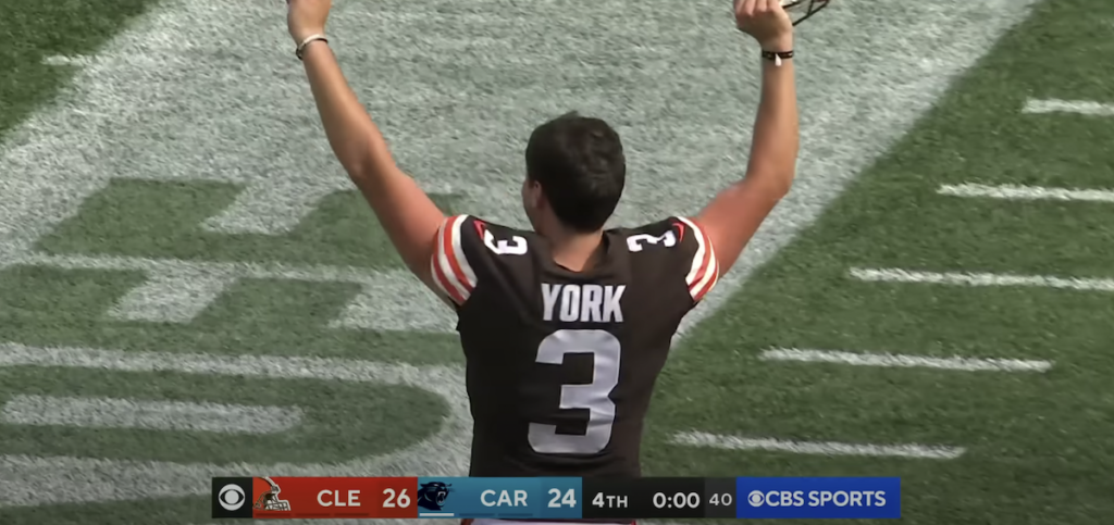 Browns 2 point win in Week 3 thanks to Cade York.  